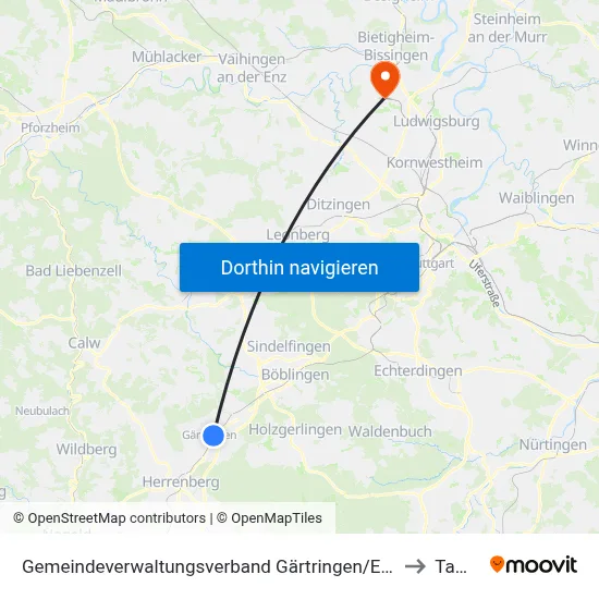 Gemeindeverwaltungsverband Gärtringen/Ehningen to Tamm map
