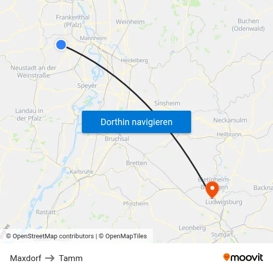 Maxdorf to Tamm map