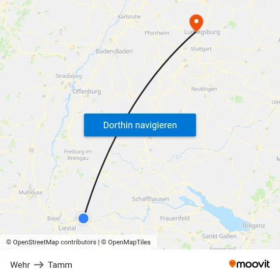 Wehr to Tamm map