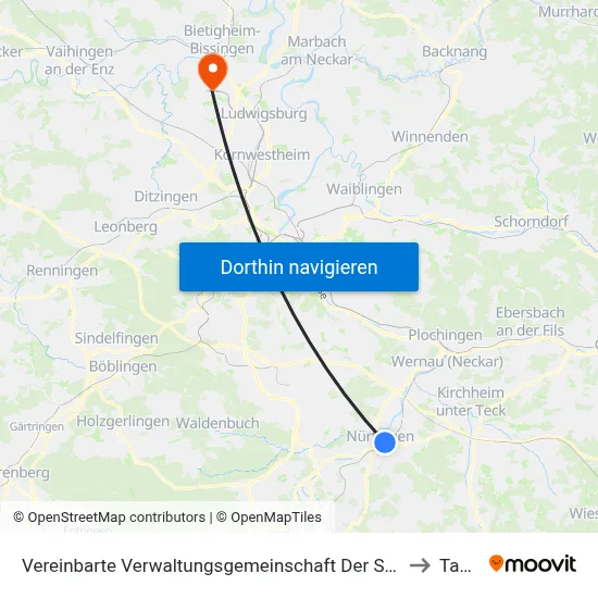 Vereinbarte Verwaltungsgemeinschaft Der Stadt Nürtingen to Tamm map