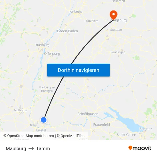 Maulburg to Tamm map