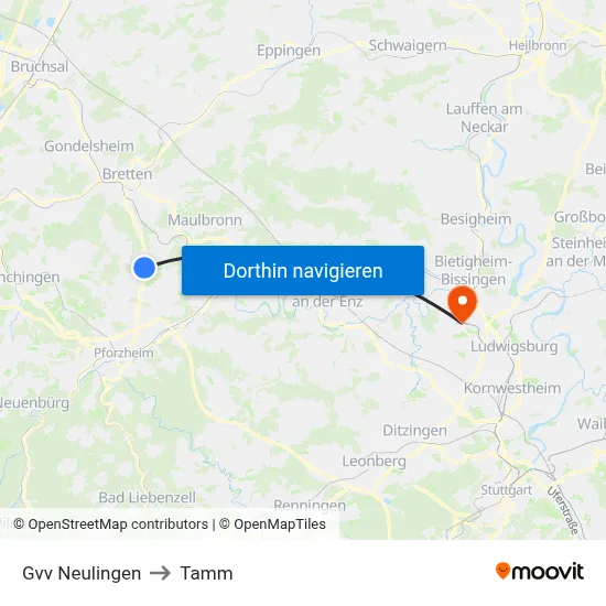 Gvv Neulingen to Tamm map