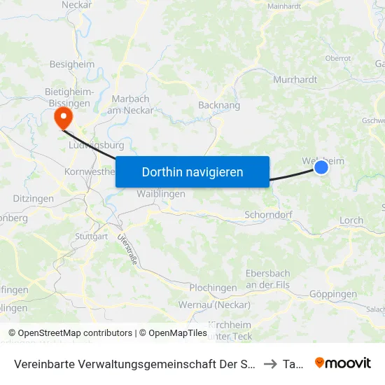 Vereinbarte Verwaltungsgemeinschaft Der Stadt Welzheim to Tamm map