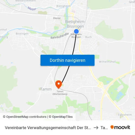 Vereinbarte Verwaltungsgemeinschaft Der Stadt Bietigheim-Bissingen to Tamm map