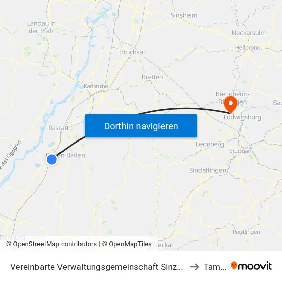 Vereinbarte Verwaltungsgemeinschaft Sinzheim to Tamm map