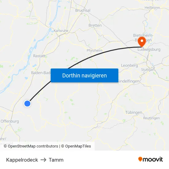 Kappelrodeck to Tamm map