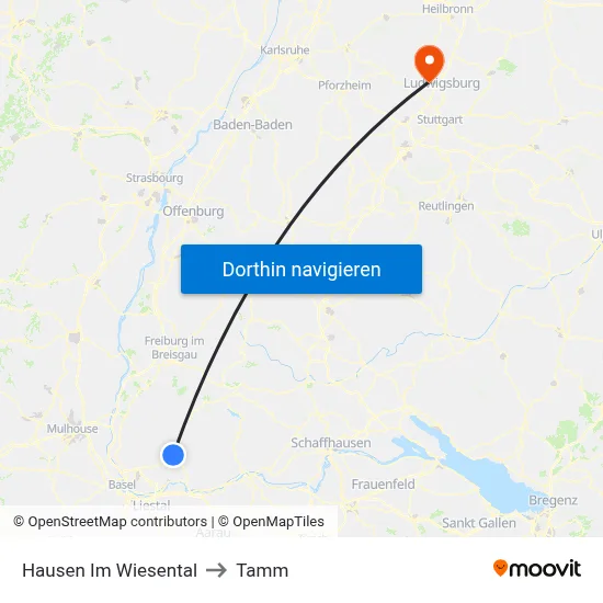 Hausen Im Wiesental to Tamm map