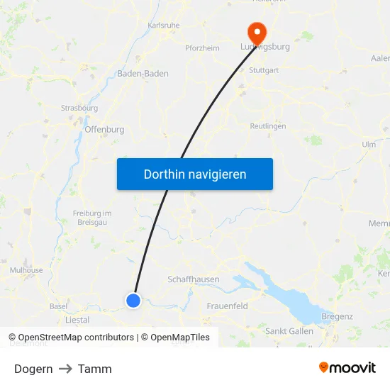 Dogern to Tamm map