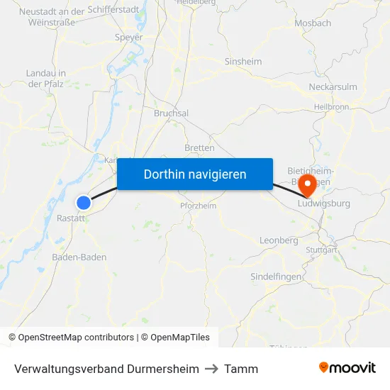 Verwaltungsverband Durmersheim to Tamm map