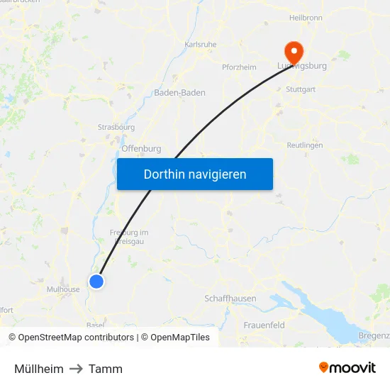 Müllheim to Tamm map