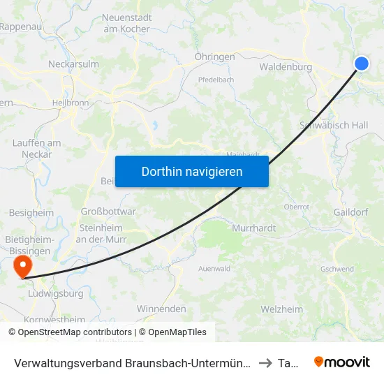 Verwaltungsverband Braunsbach-Untermünkheim to Tamm map