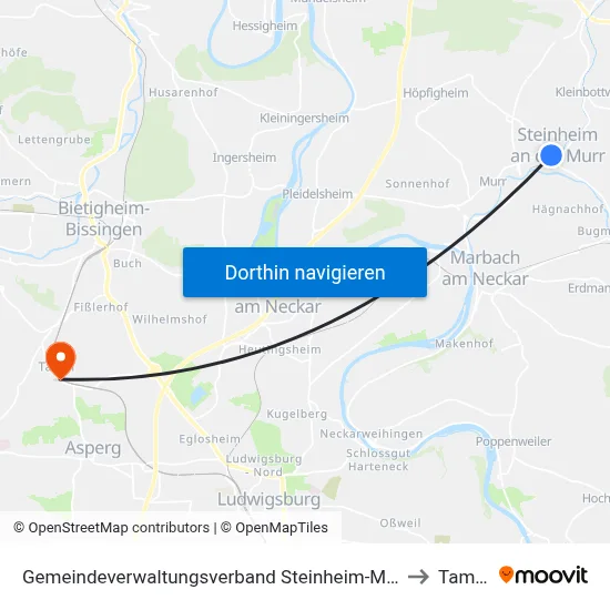 Gemeindeverwaltungsverband Steinheim-Murr to Tamm map