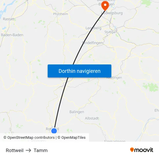 Rottweil to Tamm map