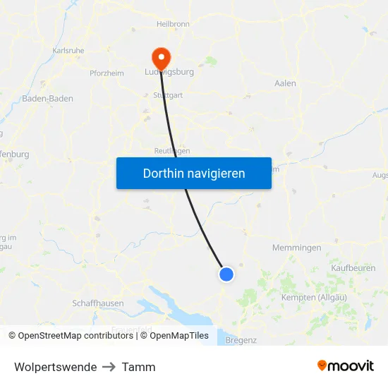 Wolpertswende to Tamm map
