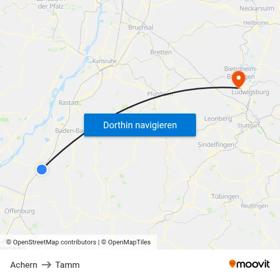 Achern to Tamm map