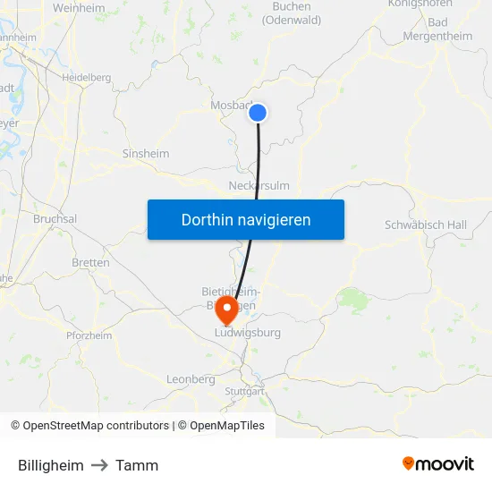 Billigheim to Tamm map
