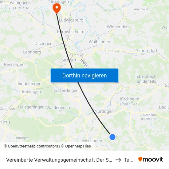 Vereinbarte Verwaltungsgemeinschaft Der Stadt Neuffen to Tamm map