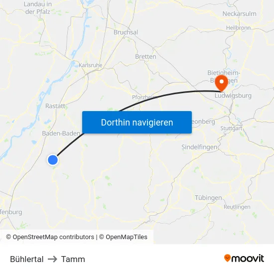Bühlertal to Tamm map