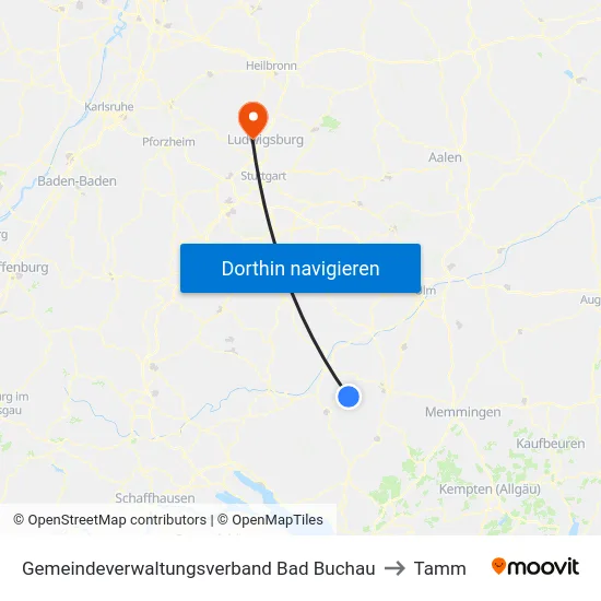 Gemeindeverwaltungsverband Bad Buchau to Tamm map
