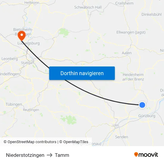 Niederstotzingen to Tamm map