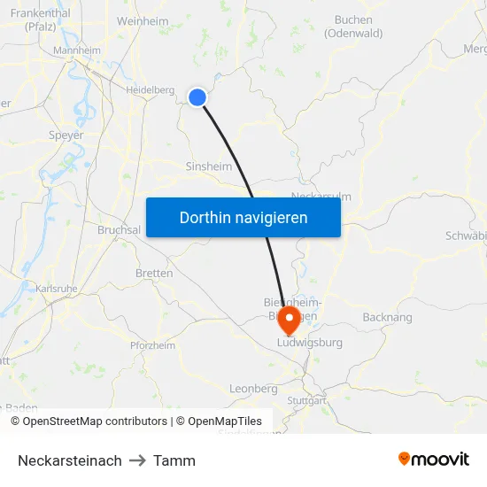Neckarsteinach to Tamm map