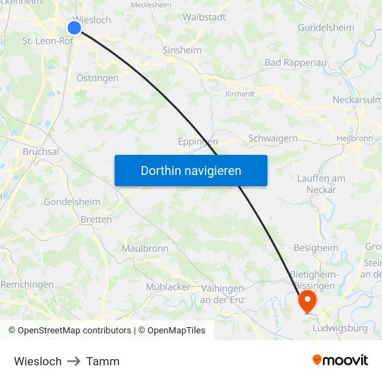 Wiesloch to Tamm map