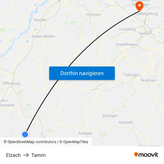 Elzach to Tamm map
