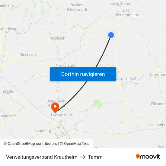 Verwaltungsverband Krautheim to Tamm map