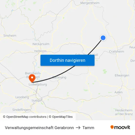 Verwaltungsgemeinschaft Gerabronn to Tamm map