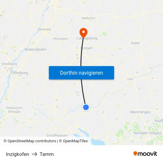 Inzigkofen to Tamm map