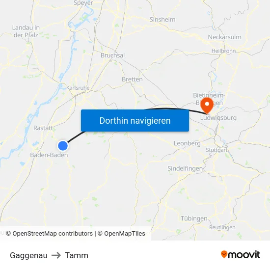 Gaggenau to Tamm map