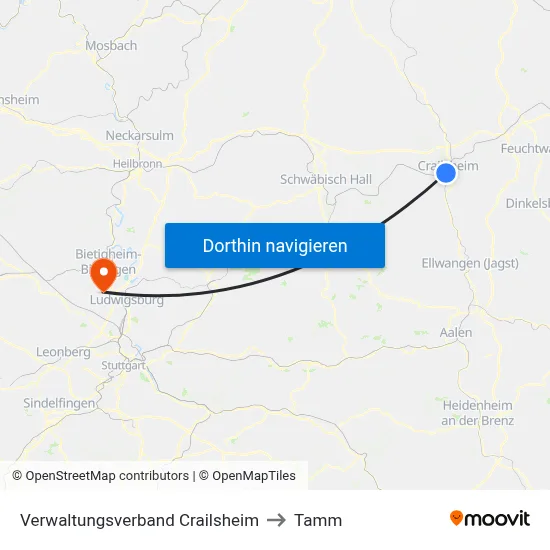 Verwaltungsverband Crailsheim to Tamm map