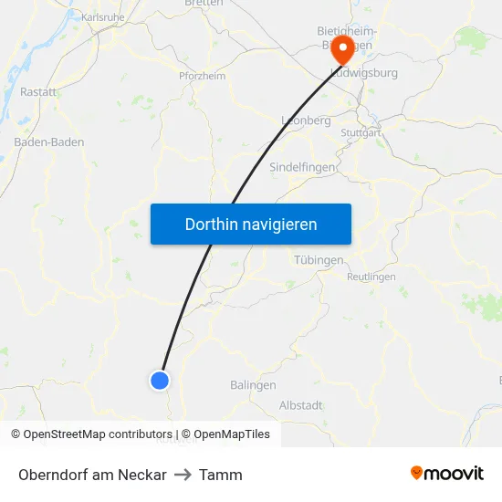 Oberndorf am Neckar to Tamm map