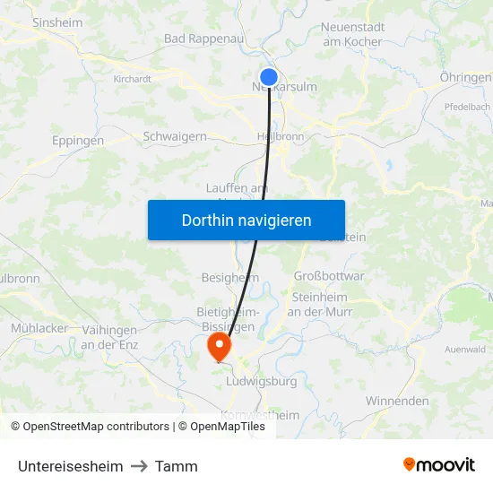 Untereisesheim to Tamm map