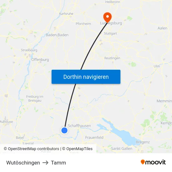 Wutöschingen to Tamm map