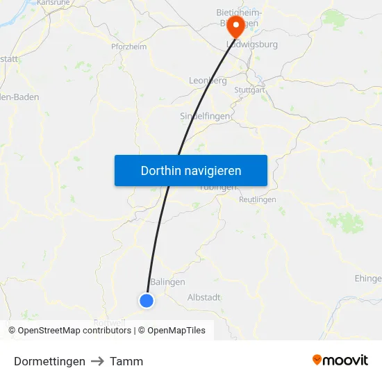 Dormettingen to Tamm map