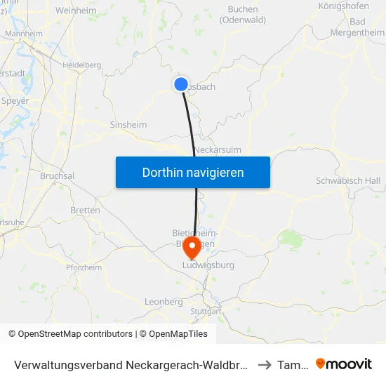 Verwaltungsverband Neckargerach-Waldbrunn to Tamm map