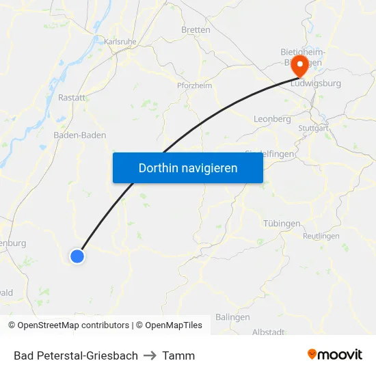 Bad Peterstal-Griesbach to Tamm map