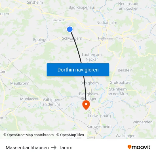Massenbachhausen to Tamm map