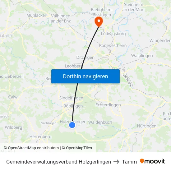 Gemeindeverwaltungsverband Holzgerlingen to Tamm map