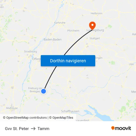 Gvv St. Peter to Tamm map