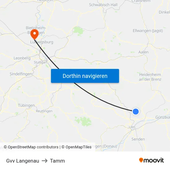 Gvv Langenau to Tamm map