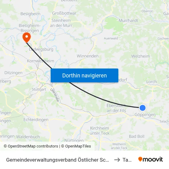 Gemeindeverwaltungsverband Östlicher Schurwald to Tamm map