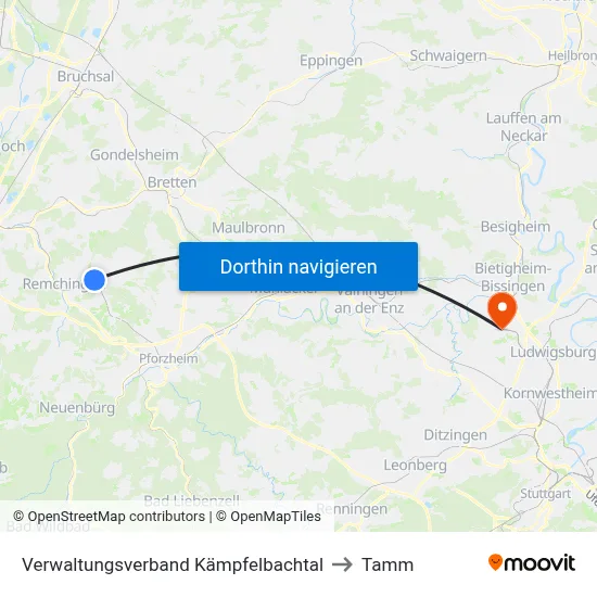 Verwaltungsverband Kämpfelbachtal to Tamm map