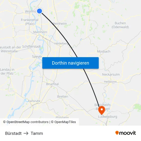 Bürstadt to Tamm map