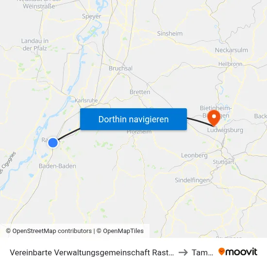 Vereinbarte Verwaltungsgemeinschaft Rastatt to Tamm map