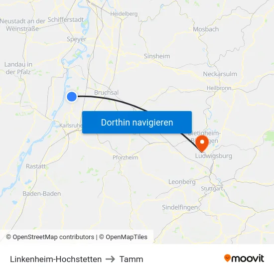 Linkenheim-Hochstetten to Tamm map