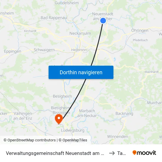 Verwaltungsgemeinschaft Neuenstadt am Kocher to Tamm map