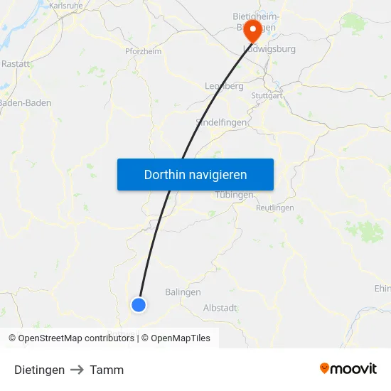 Dietingen to Tamm map