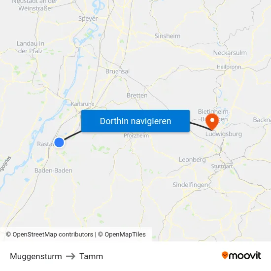 Muggensturm to Tamm map